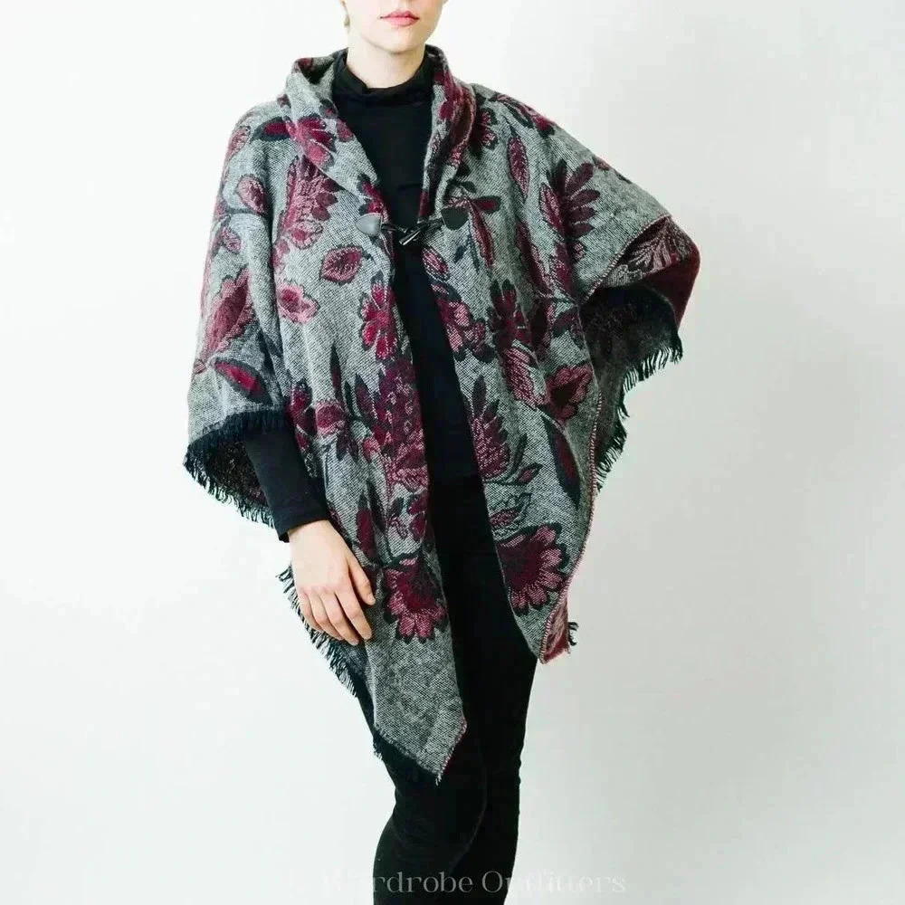 Floral Shaw Afgan Blanket Poncho - Picture 3 of 9